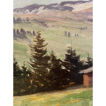 ANTICO QUADRO OLIO C. Federico PAESAGGIO MONTANO ALPI DOLOMITI ? BAITE GUILLOCHE