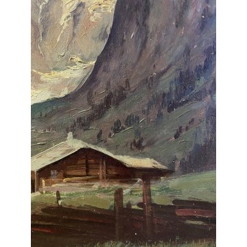 ANTICO QUADRO OLIO C. Federico PAESAGGIO MONTANO ALPI DOLOMITI ? BAITE GUILLOCHE