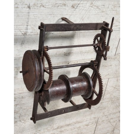 ANTICO Girarrosto MECCANICO da CAMINO epoca 1700 FERRO BATTUTO Strumento a Peso