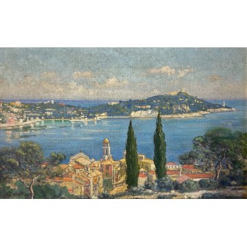 QUADRO DIPINTO OLIO E.G. Gavalda PAESAGGIO MEDITERANEO MARINA FRANCIA SPAGNA