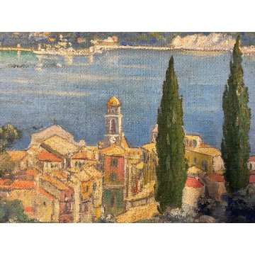 QUADRO DIPINTO OLIO E.G. Gavalda PAESAGGIO MEDITERANEO MARINA FRANCIA SPAGNA