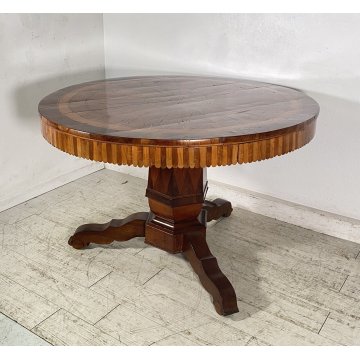 ANTICO TAVOLO ROTONDO 1700 LEGNO NOCE INTARSIATO 2 CASSETTI CARLO X RONDE TABLE