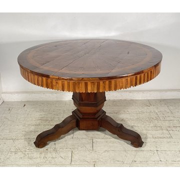 ANTICO TAVOLO ROTONDO 1700 LEGNO NOCE INTARSIATO 2 CASSETTI CARLO X RONDE TABLE