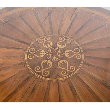 ANTICO TAVOLO ROTONDO 1700 LEGNO NOCE INTARSIATO 2 CASSETTI CARLO X RONDE TABLE