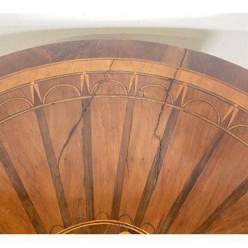 ANTICO TAVOLO ROTONDO 1700 LEGNO NOCE INTARSIATO 2 CASSETTI CARLO X RONDE TABLE