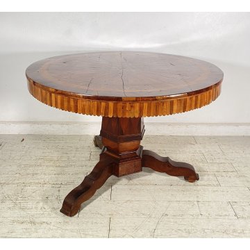 ANTICO TAVOLO ROTONDO 1700 LEGNO NOCE INTARSIATO 2 CASSETTI CARLO X RONDE TABLE