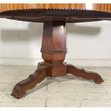 ANTICO TAVOLO ROTONDO 1700 LEGNO NOCE INTARSIATO 2 CASSETTI CARLO X RONDE TABLE