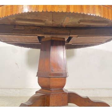 ANTICO TAVOLO ROTONDO 1700 LEGNO NOCE INTARSIATO 2 CASSETTI CARLO X RONDE TABLE