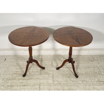 ANTICA COPPIA DI TAVOLINI INGLESI FUMO SALOTTO FINE 1800 LEGNO NOCE SMALL TABLE