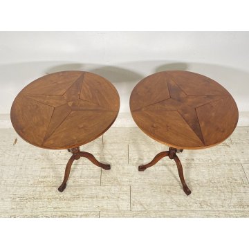 ANTICA COPPIA DI TAVOLINI INGLESI FUMO SALOTTO FINE 1800 LEGNO NOCE SMALL TABLE