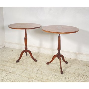 ANTICA COPPIA DI TAVOLINI INGLESI FUMO SALOTTO FINE 1800 LEGNO NOCE SMALL TABLE