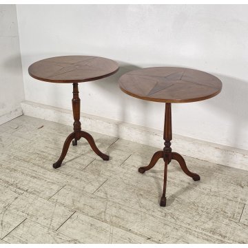 ANTICA COPPIA DI TAVOLINI INGLESI FUMO SALOTTO FINE 1800 LEGNO NOCE SMALL TABLE