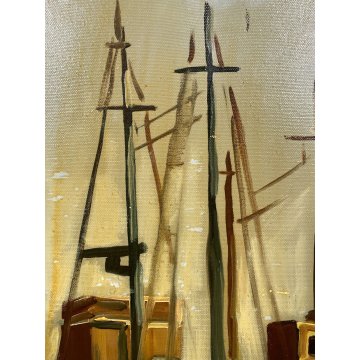 QUADRO DIPINTO OLIO TELA " Romano Mussolini " BARCONI BARCA MARE PESCHERECCIO