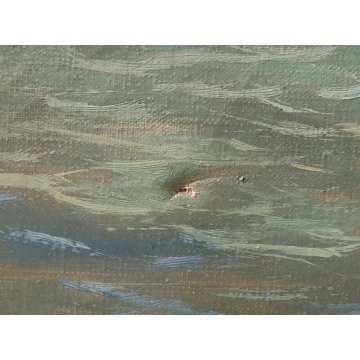 ANTICO QUADRO olio tela DIPINTO Paolo Sori MARINA PESCATORI golfo BARCHE A VELA