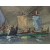 ANTICO QUADRO olio tela DIPINTO Paolo Sori MARINA PESCATORI golfo BARCHE A VELA