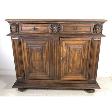 ANTICA CREDENZA LOMBARDA 1600 MOBILE 2 ANTE LEGNO NOCE ITALIANA LEGNO BAROCCO 