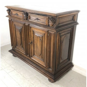ANTICA CREDENZA LOMBARDA 1600 MOBILE 2 ANTE LEGNO NOCE ITALIANA LEGNO BAROCCO 