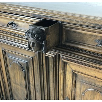 ANTICA CREDENZA LOMBARDA 1600 MOBILE 2 ANTE LEGNO NOCE ITALIANA LEGNO BAROCCO 