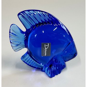 Daum SCULTURA PESCE CRISTALLO BLU firmata ANIMALE Vintage Fish Sculpture FRANCE