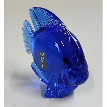 Daum SCULTURA PESCE CRISTALLO BLU firmata ANIMALE Vintage Fish Sculpture FRANCE