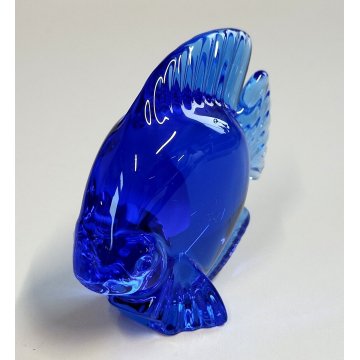 Daum SCULTURA PESCE CRISTALLO BLU firmata ANIMALE Vintage Fish Sculpture FRANCE