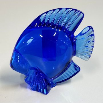 Daum SCULTURA PESCE CRISTALLO BLU firmata ANIMALE Vintage Fish Sculpture FRANCE