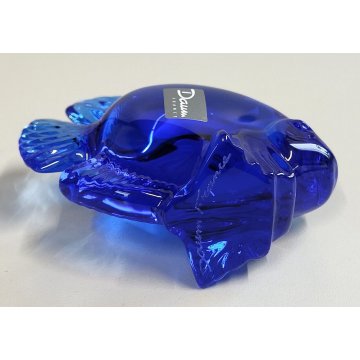 Daum SCULTURA PESCE CRISTALLO BLU firmata ANIMALE Vintage Fish Sculpture FRANCE