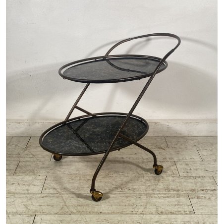 CARRELLO BAR VINTAGE ANNI 50/60 OTTONE VETRO 2 PIANI BAR CART ROTELLE DESIGN