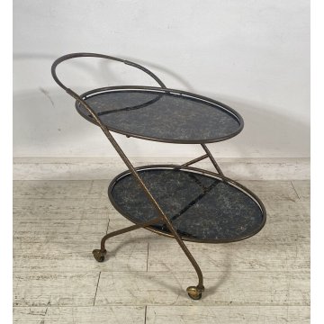 CARRELLO BAR VINTAGE ANNI 50/60 OTTONE VETRO 2 PIANI BAR CART ROTELLE DESIGN