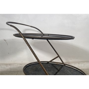 CARRELLO BAR VINTAGE ANNI 50/60 OTTONE VETRO 2 PIANI BAR CART ROTELLE DESIGN