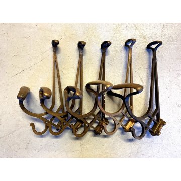 SET 5pz ANTICO APPENDIABITI DA PARETE OTTONE BRAS COAT HANGER ART DECO ANNI '30