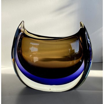 GRANDE VASO VETRO Murano Cenedese CRISTALLO SOMMERSO TRANSPARENT BLUE BROWN 1960