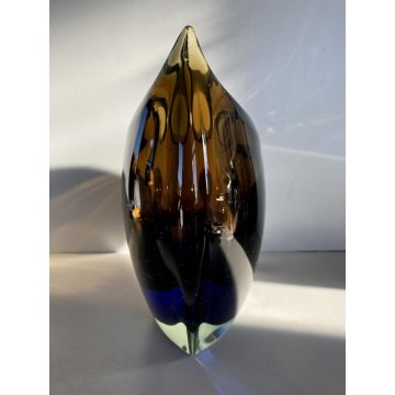 GRANDE VASO VETRO Murano Cenedese CRISTALLO SOMMERSO TRANSPARENT BLUE BROWN 1960