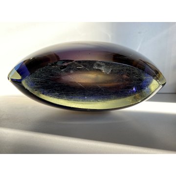 GRANDE VASO VETRO Murano Cenedese CRISTALLO SOMMERSO TRANSPARENT BLUE BROWN 1960