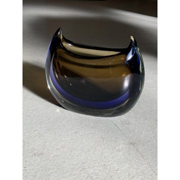 GRANDE VASO VETRO Murano Cenedese CRISTALLO SOMMERSO TRANSPARENT BLUE BROWN 1960