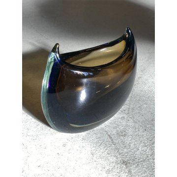 GRANDE VASO VETRO Murano Cenedese CRISTALLO SOMMERSO TRANSPARENT BLUE BROWN 1960