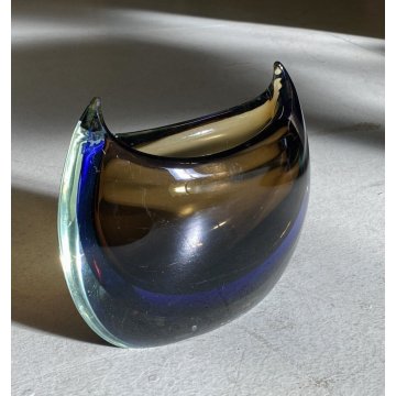 GRANDE VASO VETRO Murano Cenedese CRISTALLO SOMMERSO TRANSPARENT BLUE BROWN 1960