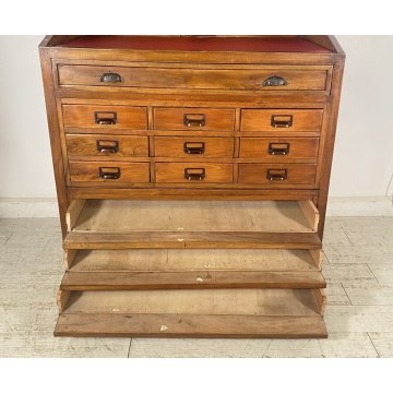 ANTICO MOBILE BANCONE CASSETTIERA UFFICIO CREDENZA 13 CASSETTI RIBALTA NOCE 1800