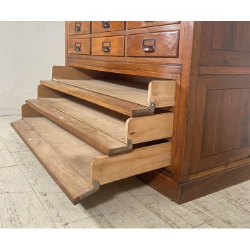 ANTICO MOBILE BANCONE CASSETTIERA UFFICIO CREDENZA 13 CASSETTI RIBALTA NOCE 1800