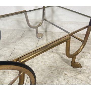 ANTICO CARRELLO BAR DESIGN PORTAVIVANDE ANNI 50 LEGNO OTTONE CARRELLINO VASSOIO