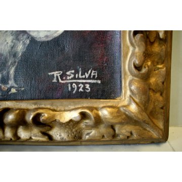 QUADRO DIPINTO OLIO TELA R. Silva NATURA MORTA CACCIAGIONE CACCIA UCCELLI 1923 