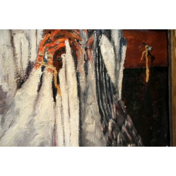 QUADRO DIPINTO OLIO TELA R. Silva NATURA MORTA CACCIAGIONE CACCIA UCCELLI 1923 