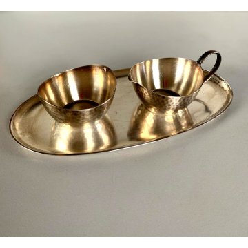 PICCOLO SET LATTE ZUCCHERO VASSOIO WMF ART DECO METALLO ARGENTATO MARTELLATO '30