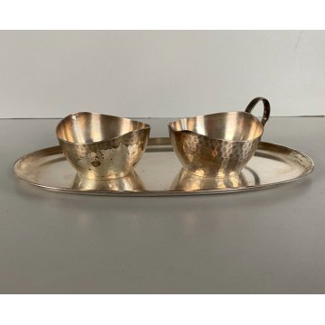 PICCOLO SET LATTE ZUCCHERO VASSOIO WMF ART DECO METALLO ARGENTATO MARTELLATO '30