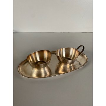 PICCOLO SET LATTE ZUCCHERO VASSOIO WMF ART DECO METALLO ARGENTATO MARTELLATO '30