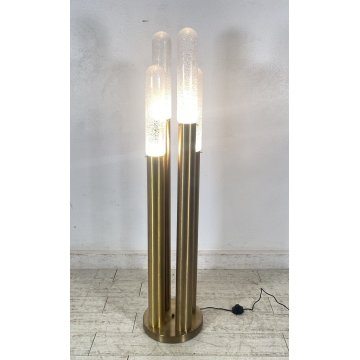 LAMPADA TERRA DESIGN ANNI 60/70 OTTONE VETRO PIANTANA VINTAGE 4 LUCI FLOOR LAMP