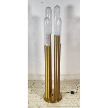 LAMPADA TERRA DESIGN ANNI 60/70 OTTONE VETRO PIANTANA VINTAGE 4 LUCI FLOOR LAMP