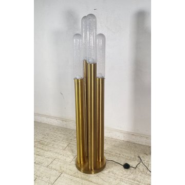 LAMPADA TERRA DESIGN ANNI 60/70 OTTONE VETRO PIANTANA VINTAGE 4 LUCI FLOOR LAMP