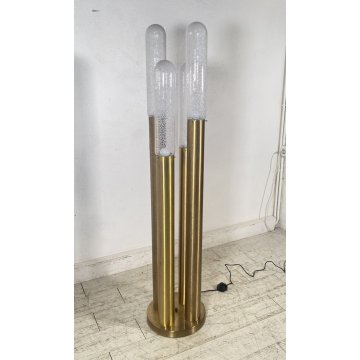 LAMPADA TERRA DESIGN ANNI 60/70 OTTONE VETRO PIANTANA VINTAGE 4 LUCI FLOOR LAMP