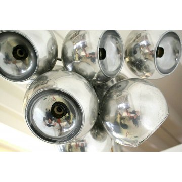 LAMPADARIO PLAFONIERA DESIGN LAMP 9 SFERE GLOBI BOCCE METALLO CROMATO ANNI 60